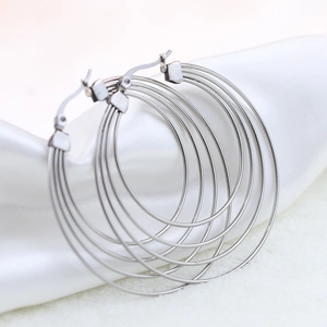 Modern silver multi-layer 50mm hoop earrings in high-quality polished stainless steel