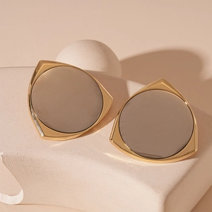 Elegant geometric triangular earrings with gold plating and mirrored grey inlay
