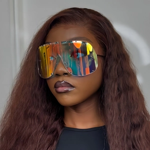 Oversize shield sunglasses with colorful mirrored lenses and modern wrap design