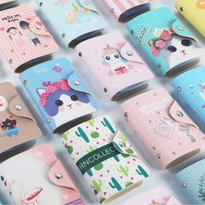 Cute Cartoon PU Leather Card Holder With Multi Slots And Snap Button Closure Portable Mini Wallet For Women Students