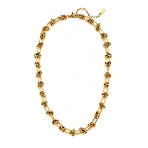 Ins style gold stainless steel necklace with knotted chain links and K18 hallmark