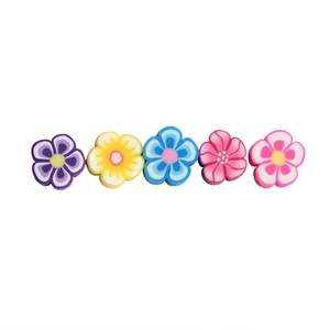Colorful 10mm flower polymer clay spacer beads for DIY jewelry making in five bright hues