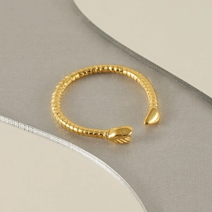 Minimalist 18k gold plated stainless steel snake ring with textured ribbed design