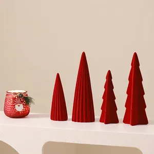 Flocked Ceramic Christmas Tree Desktop Ornaments Nordic Ins Style Spire Multi-Layered Miniature Tabletop Tree Decor Home Holiday