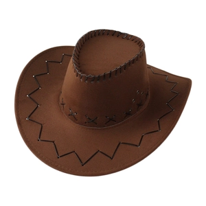 Sombrero de vaquero occidental marrón oscuro con ala ancha y costuras negras decorativas