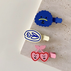 Cute metal cherry and mushroom cartoon hair clips for girls featuring colorful resin designs