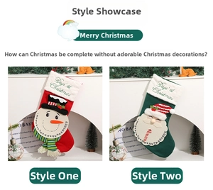 Detail of Christmas countdown stockings featuring Santa, snowman, and date dial