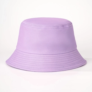 Detail of lavender bucket hat showing high-quality twill cotton texture and reinforced brim