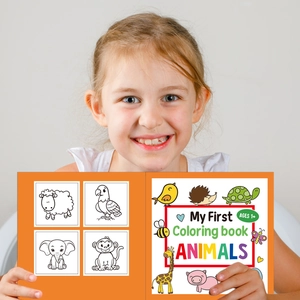 Toddler animal coloring book with 30 pages of hand-drawn animal sketches for ages 1+