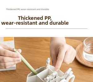 Close-up of a large capacity rotating desk organizer made of durable thick PP material