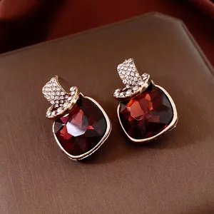Vintage Square Crystal Rhinestone Earrings With Silver Earring Post Retro Gold Tone Palace Style Jewelry For Women