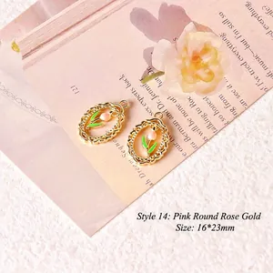 Detail of rose gold tulip flower charms with 16x23mm dimensions for DIY jewelry making