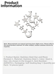 Détail macro de breloques étoiles et lunes en acier inoxydable poli pour bijoux DIY