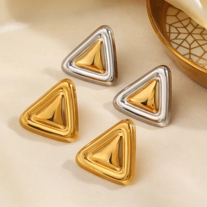 Boucles D'oreilles Puces Triangle En Acier Inoxydable Bijoux Géométriques Minimalistes Tendance Pour Femmes Plaqué Or Sous Vide Métallique