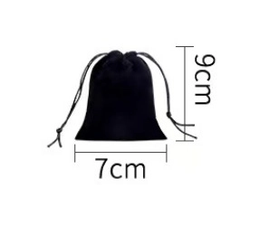 Small black velvet jewelry pouch with dimensions of 9cm by 7cm for motorcycle bell pendant