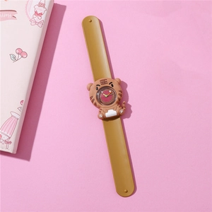 Detailed view of children's slap watch featuring a cute yellow cartoon tiger character