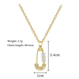 Gold pin pendant necklace specifications with 2.7g weight and 40+5cm chain length