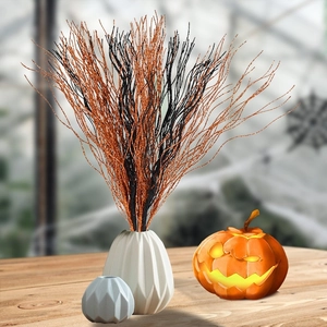 Artificial Glitter Berry Branches Halloween Dragon Beard Decorative Twigs Orange Black Party Supplies Home Vase Ornament