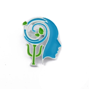 Psychology Psi symbol lapel pin in blue and green enamel finish on white background