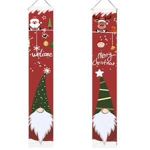 Festive red Christmas banners with Santa and reindeer motifs for holiday door decoration