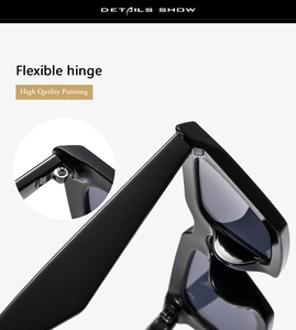 Macro view of flexible metal hinge and high quality painting on black cat eye sunglasses