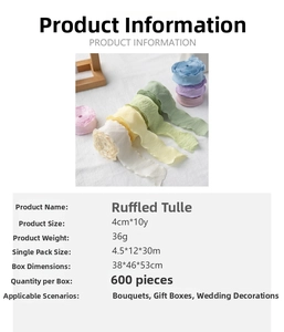 Detail view of 4cm pleated chiffon ribbon with wavy edges for floral and gift wrapping