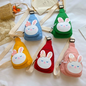 Kids Cartoon Rabbit Chest Bag Canvas Crossbody Shoulder Backpack Cute Animal Design For Boys Girls Outing