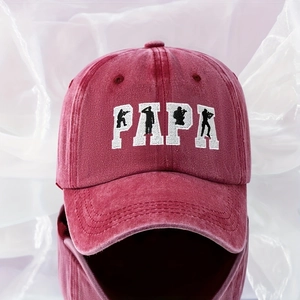 Burgundy washed cotton baseball cap with white PAPA embroidery and military silhouette