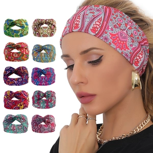 Twist Knot Headband Women Bohemian Paisley Floral Print Elastic Polyester Spandex Hairband Yoga Sports Running Accessory