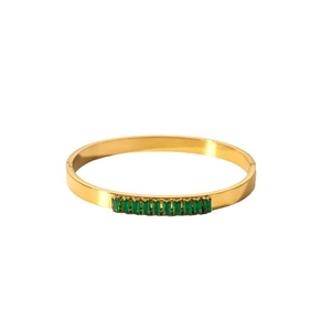 Three-color plated bracelet set for women featuring luxury green rectangular crystal inlay