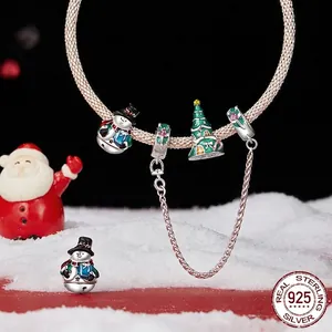 S925 sterling silver Christmas bracelet with gingerbread man and enamel charms