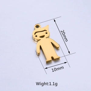 Polished gold boy-shaped stainless steel pendant charm showing 20mm height and weight