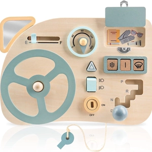 Montessori Wooden Steering Wheel Toy Busy Board For Toddlers Car Driving Simulator Simulation Gear Shifter Key
