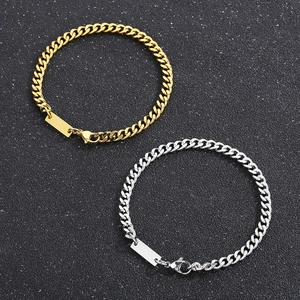 Bracelets gourmette unisexes en acier inoxydable avec plaque carrée gravable or et argent