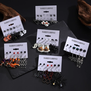 Halloween Earring Set For Women Gothic Alloy Enamel Pumpkin Ghost Spider Bat Skull Spiderweb Stud Drop Earrings Party Jewelry