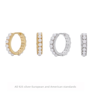 Elegant 925 Sterling Silver Hoop Earrings With Round Artificial Pearl Zircon French Chic Vintage Style Jewelry For Women
