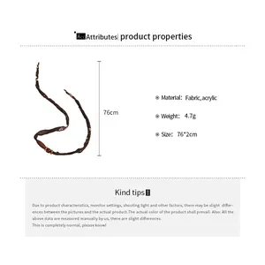 Size chart showing 76cm length for brown paisley scarf necklace with acrylic beads