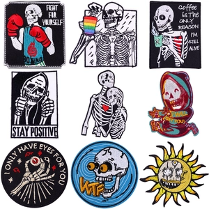 9-piece punk skull embroidered patch set for DIY denim jackets and sewing crafts
