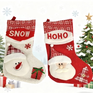 Christmas Stockings Knitted Candy Bags With 3D Santa Snowman Appliques Plush Cuff For Holiday Party Hanging Ornaments