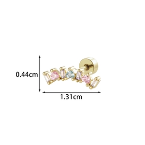 Coffee gold curved ear stud with zircon heart gems and dimensions 1.31cm x 0.44cm