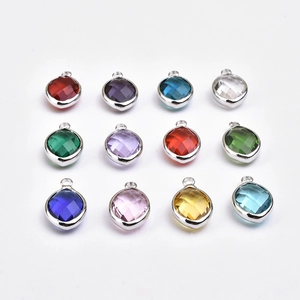 Detailed grid showing 12 colors of marquise-cut glass pendants with silver metal bases