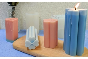 Detailed view of DIY clover and heart shaped silicone molds for making scented candles