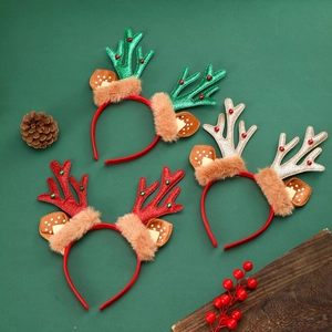 Serre-tête Cornes De Renne De Noël Avec Cloches Scintillantes Et Oreilles En Peluche Accessoire De Fête Pour Enfants