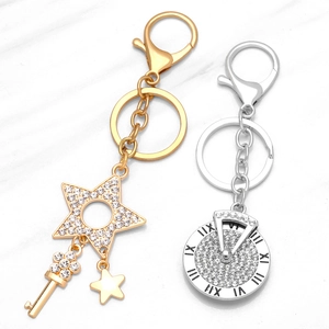 Porte-Clés En Alliage Étoile Strass Et Cadran À Chiffres Romains Pendentif De Sac Cadeau De Mode Étincelant