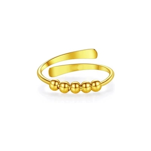Adjustable gold anti-anxiety ring with five rotating spinner beads for stress relief