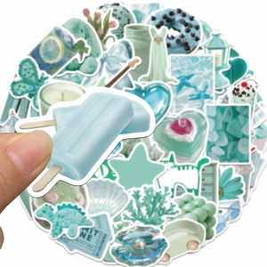 Set of 50 fresh mint green waterproof stickers for scrapbooking and DIY phone cases