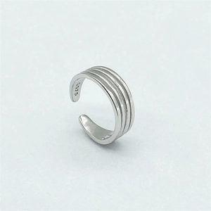 Minimalist S925 sterling silver triple-line open toe ring with adjustable band