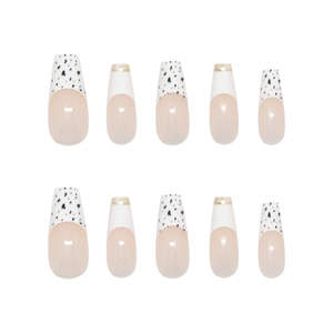 Handmade leopard French press-on nails with 3D gold edges and sweet ballerina shape