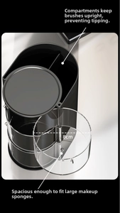 Three-layer rotating makeup organizer detail with 8cm diameter and acrylic dividers