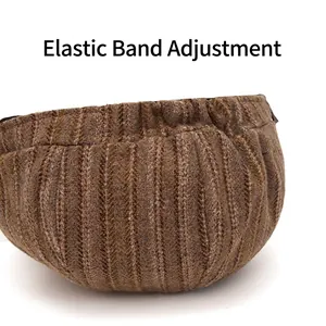 Brown striped newsboy hat with adjustable elastic band for comfortable custom fit